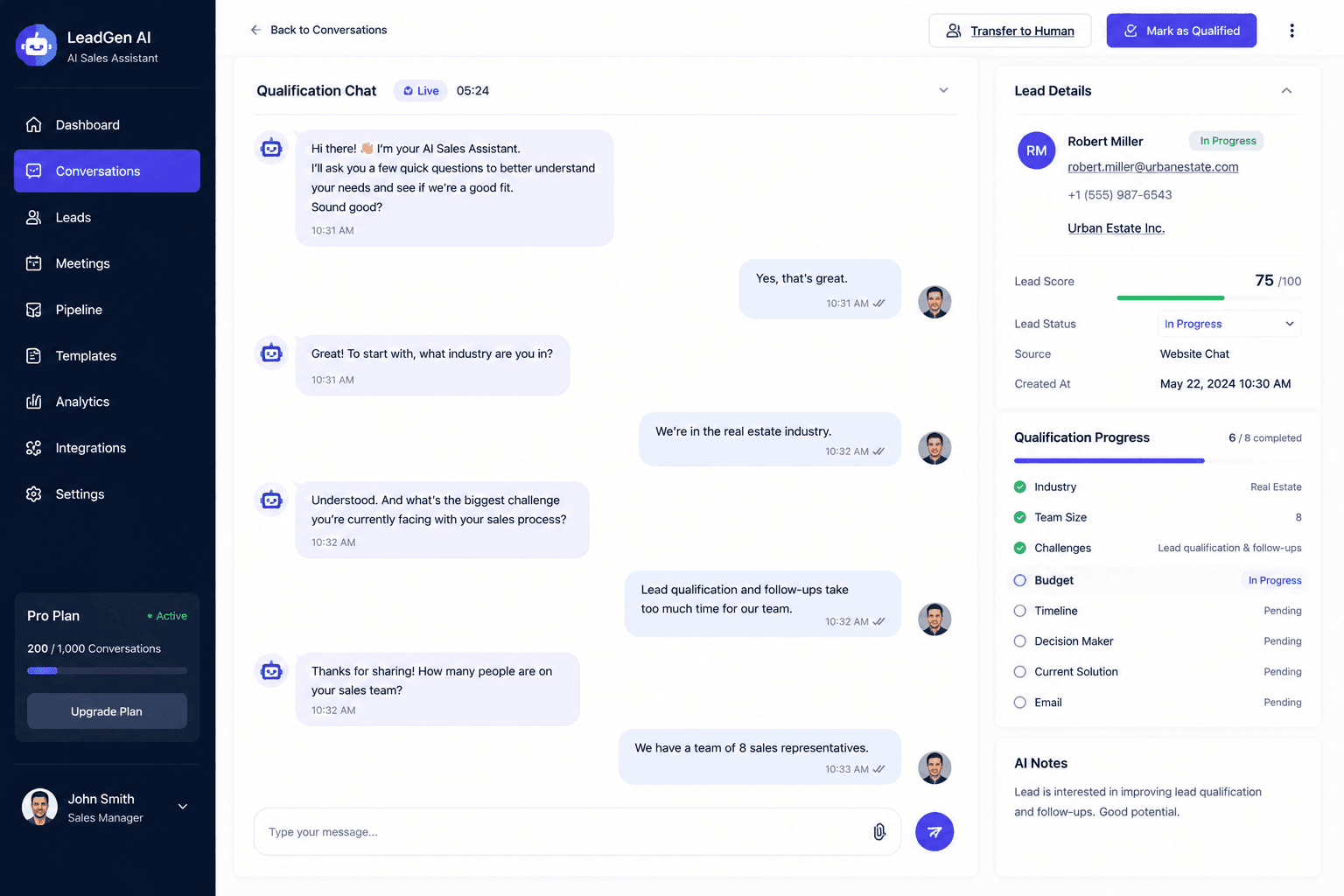 LeadGen AI – AI Sales Assistant & Lead Qualification Platform